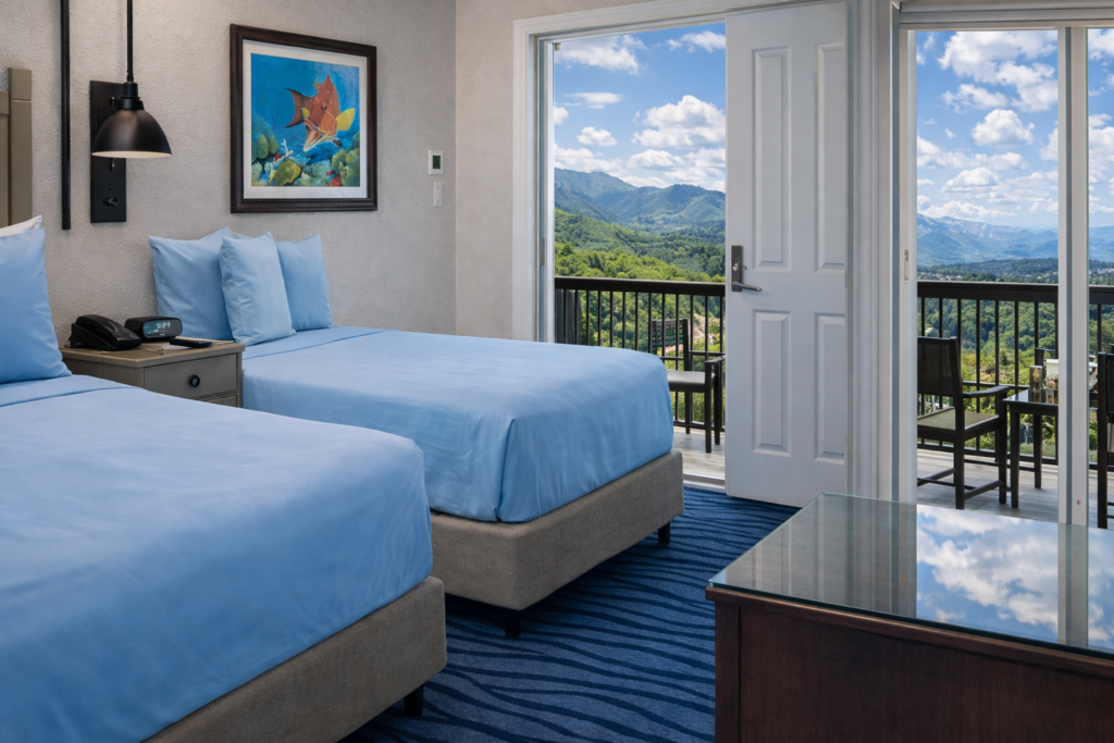 Made-up guest bedroom in a beachfront condo